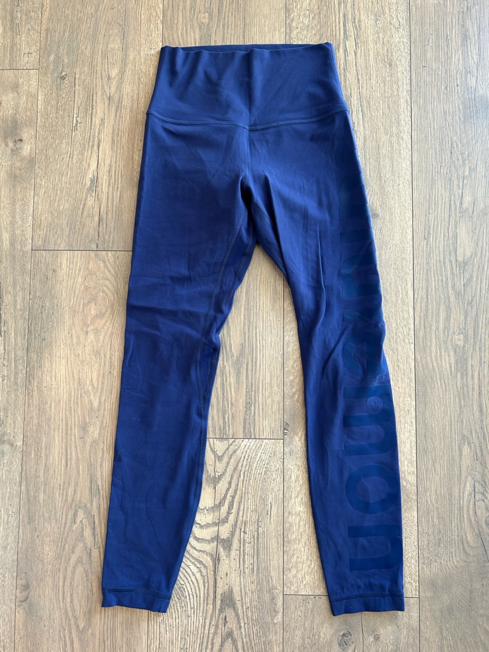Lululemon High-Rise Navy Leggings with Subtle Side Logo